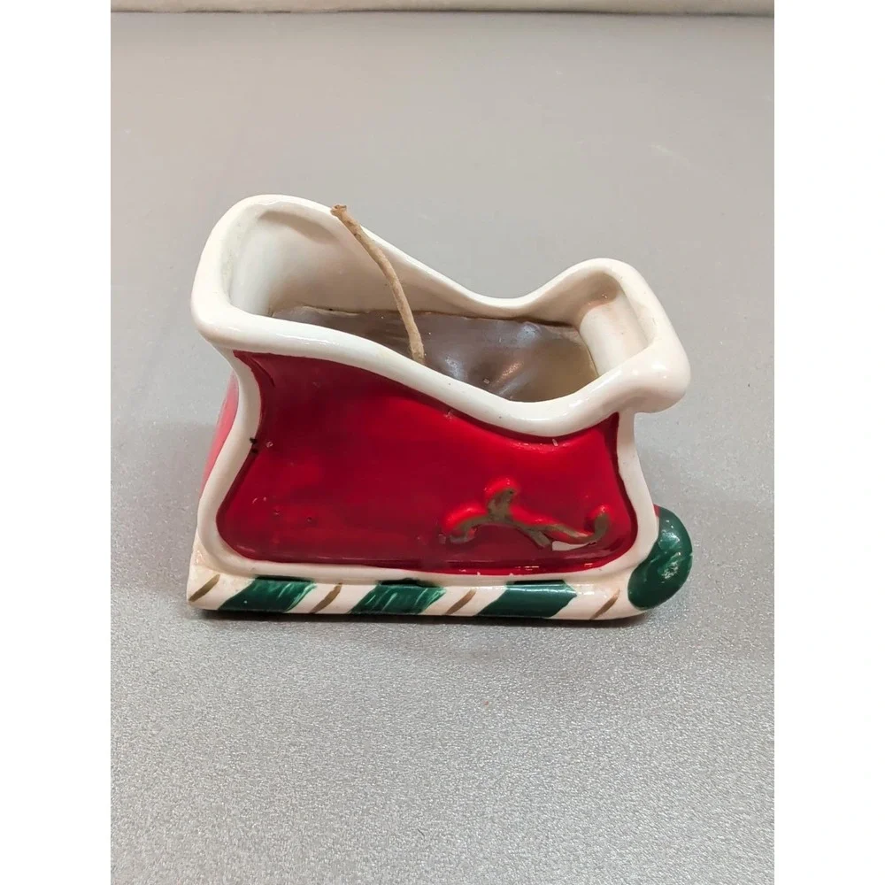 Vintage Bens Transworld Imports Ceramic Christmas Sleigh Candle Japan Painted